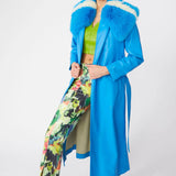 Blue Tencel Blend Eco Leather Trench Coat-2