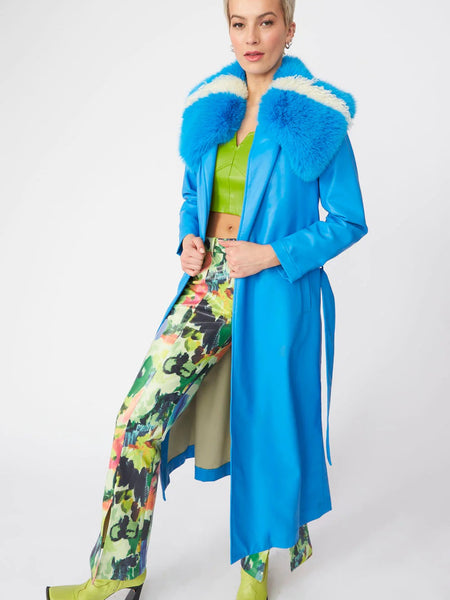 Blue Tencel Blend Eco Leather Trench Coat-2