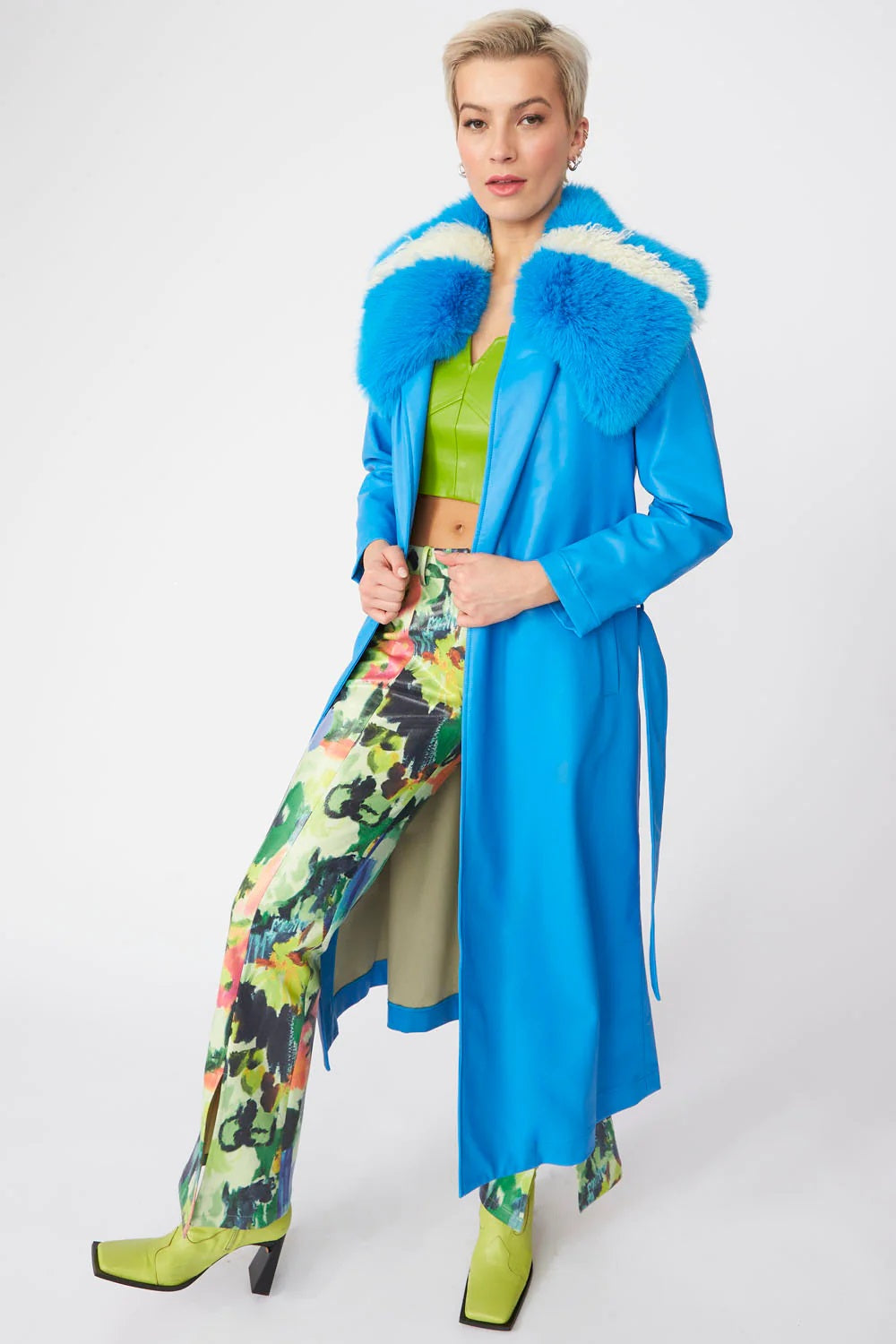 Adalie Beaumont — Blue Tencel Blend Eco Leather Trench Coat, alternate view 3