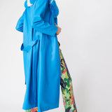 Blue Tencel Blend Eco Leather Trench Coat-3