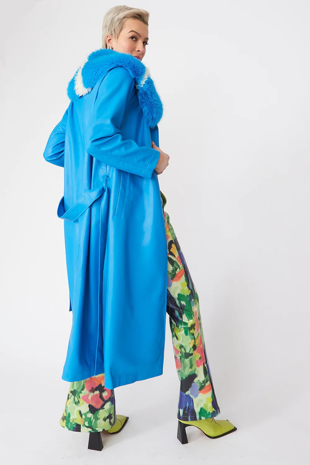 Adalie Beaumont — Blue Tencel Blend Eco Leather Trench Coat, alternate view 4
