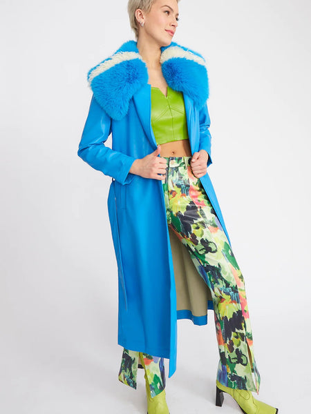 Blue Tencel Blend Eco Leather Trench Coat-0