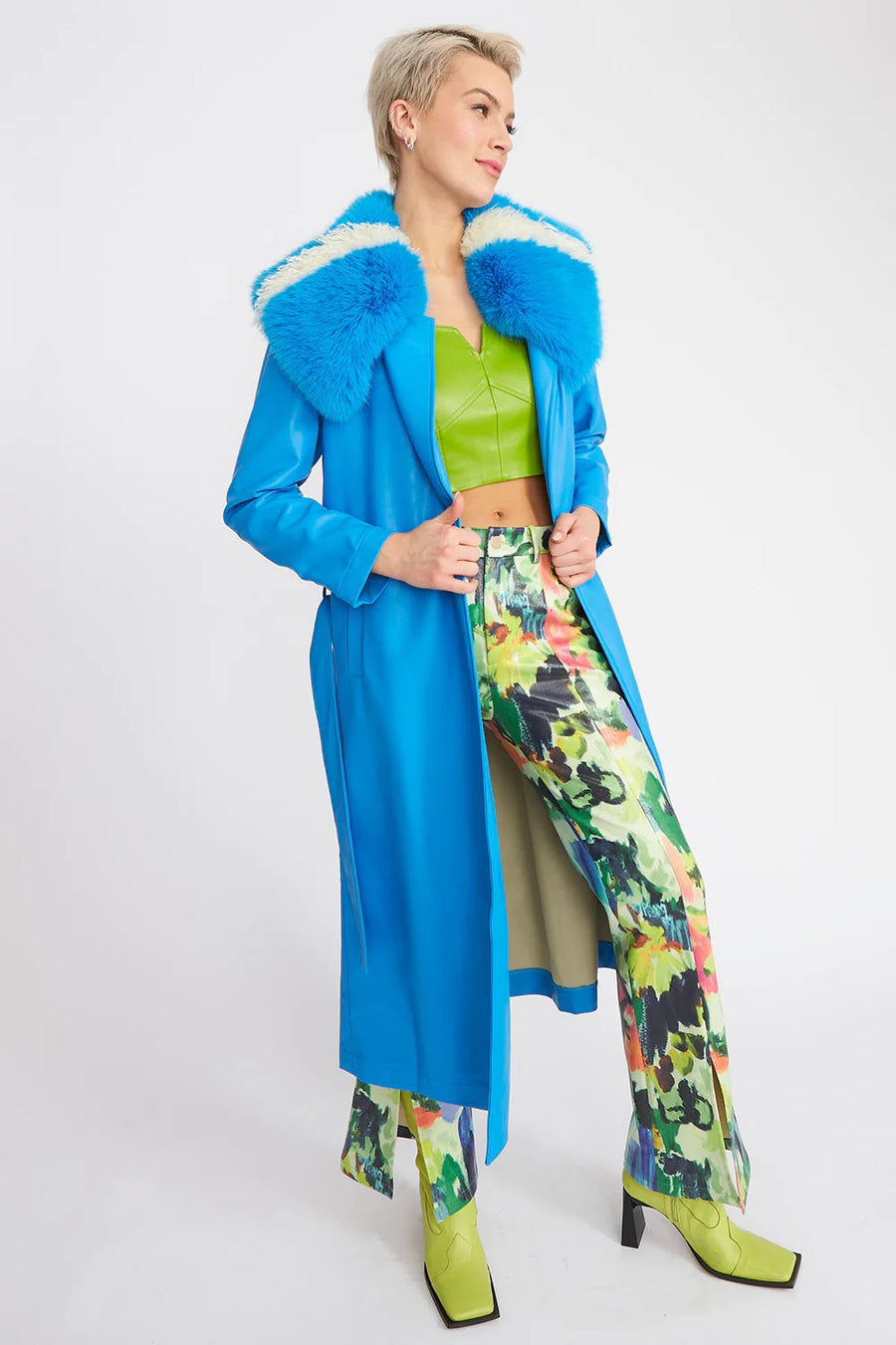Adalie Beaumont — Blue Tencel Blend Eco Leather Trench Coat