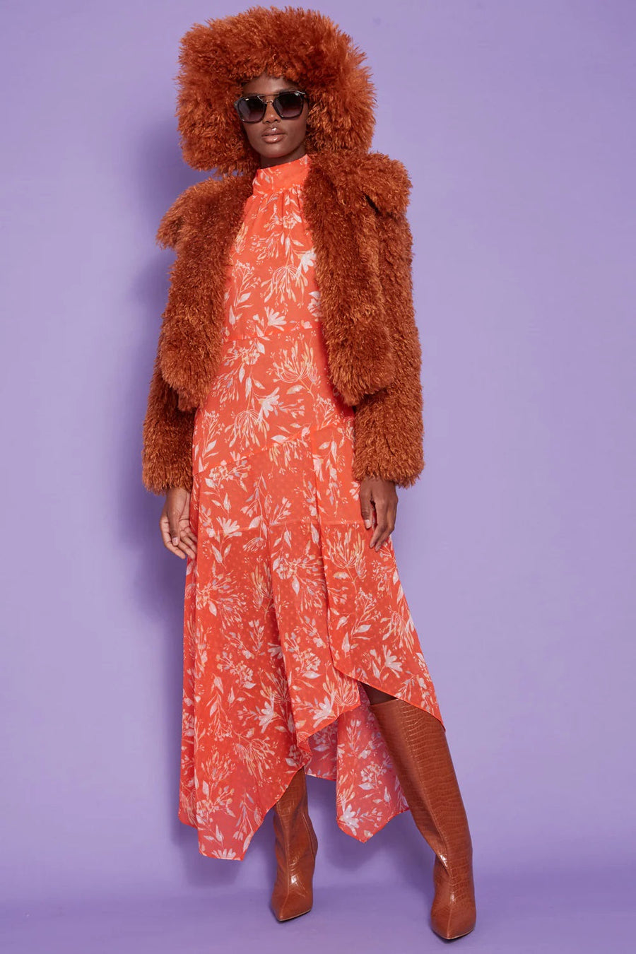 Violaine — Chocolate Bamboo Lyocell Knitted Vegan Faux Shearling Jacket, alternate view 2