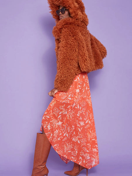 Chocolate Bamboo Lyocell Knitted Vegan Faux Shearling Jacket