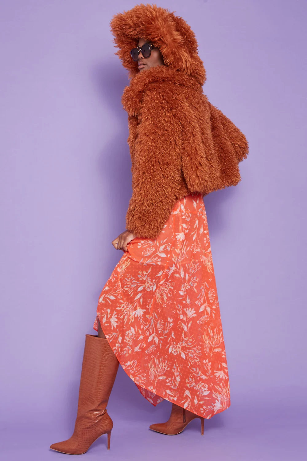 Violaine — Chocolate Bamboo Lyocell Knitted Vegan Faux Shearling Jacket, alternate view 3