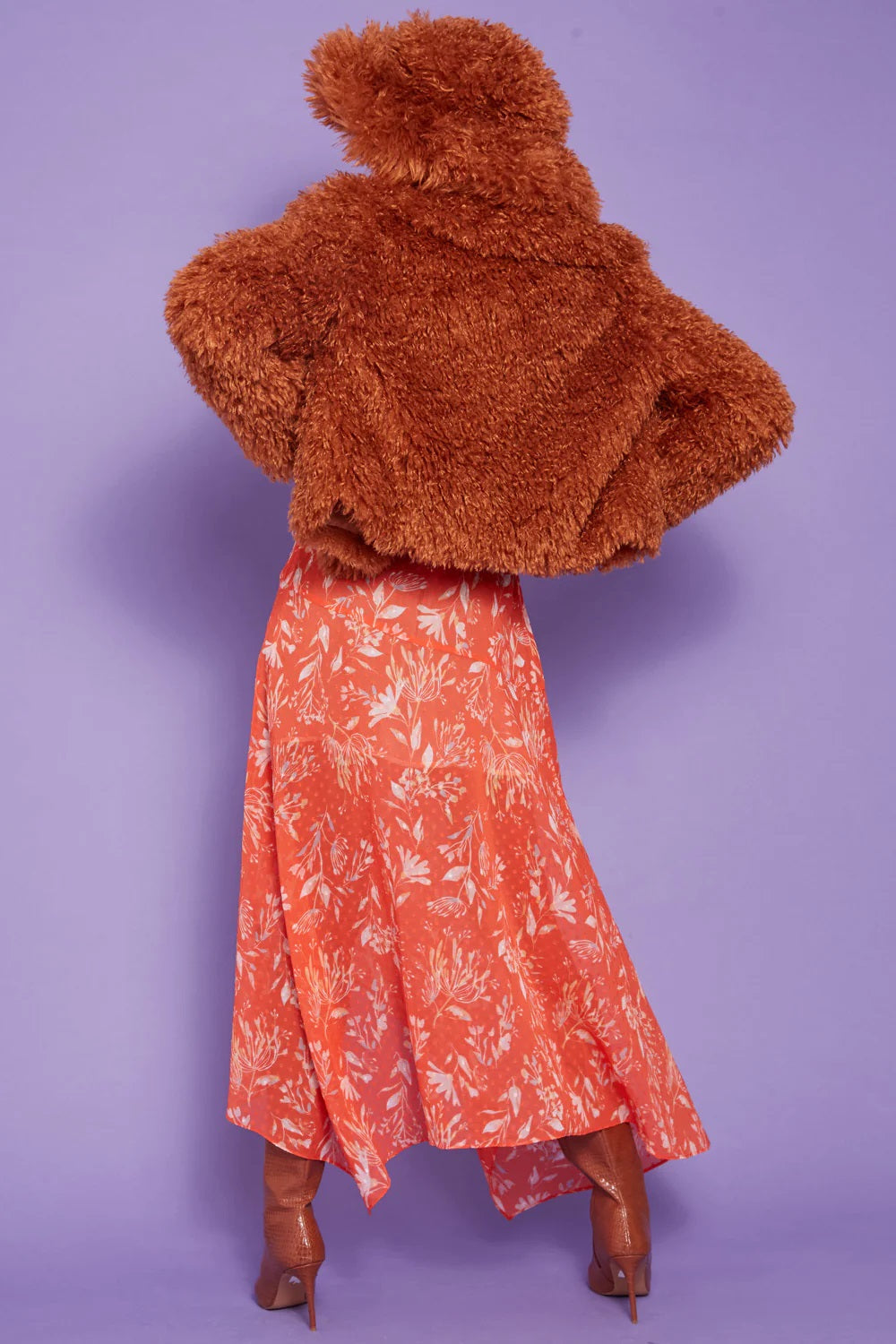 Violaine — Chocolate Bamboo Lyocell Knitted Vegan Faux Shearling Jacket, alternate view 4