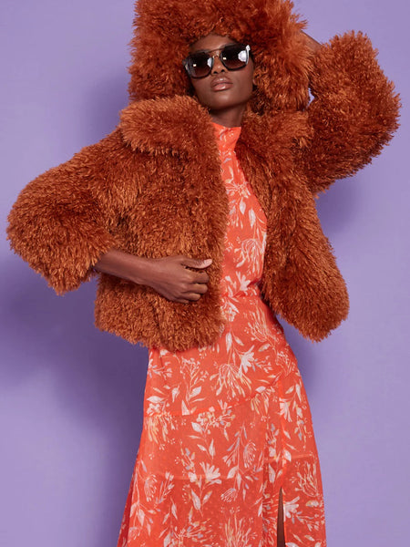 Chocolate Bamboo Lyocell Knitted Vegan Faux Shearling Jacket