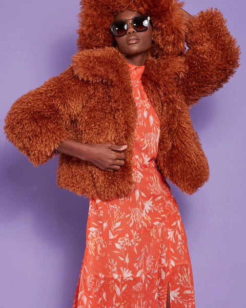 Chocolate Bamboo Lyocell Knitted Vegan Faux Shearling Jacket