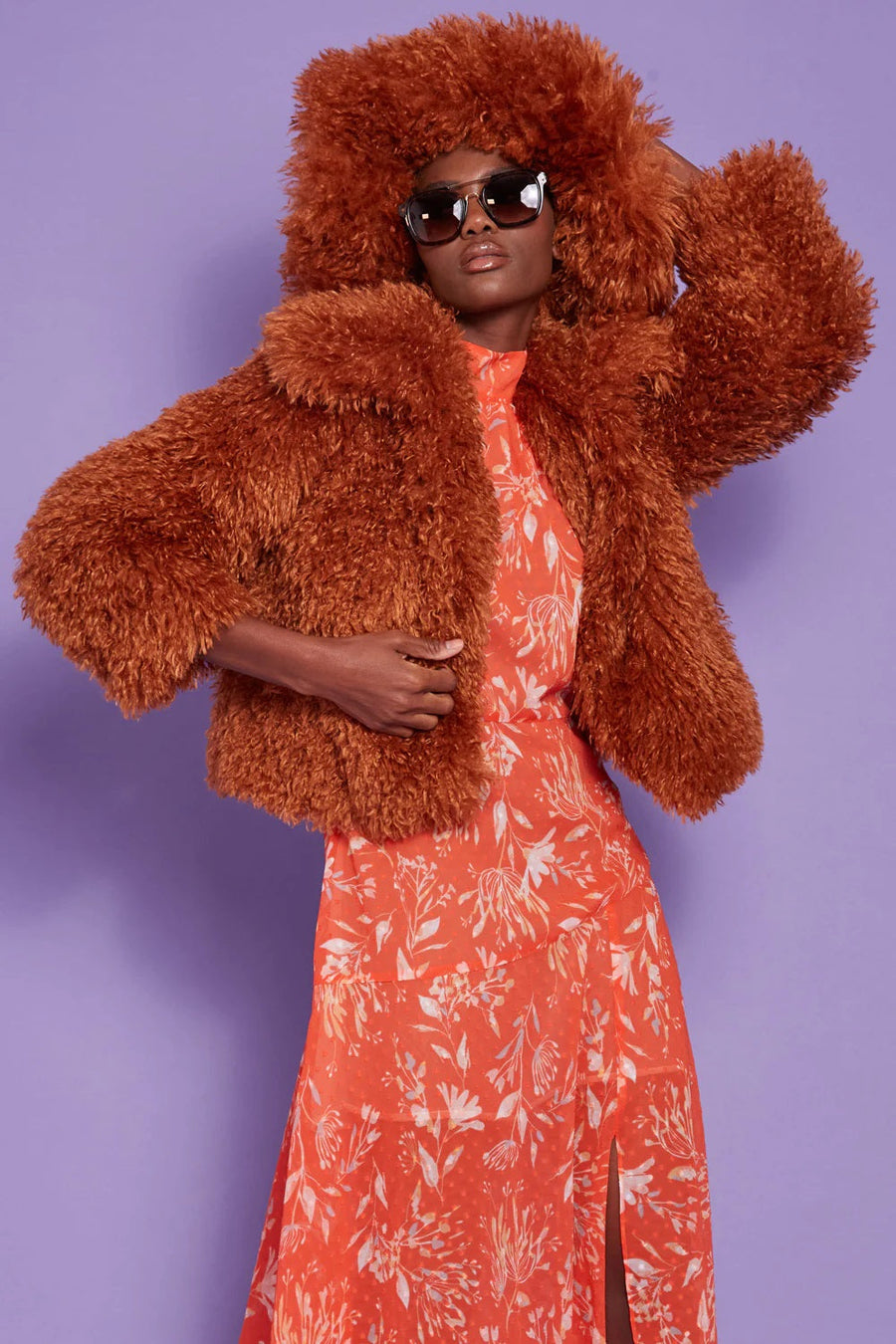 Violaine — Chocolate Bamboo Lyocell Knitted Vegan Faux Shearling Jacket