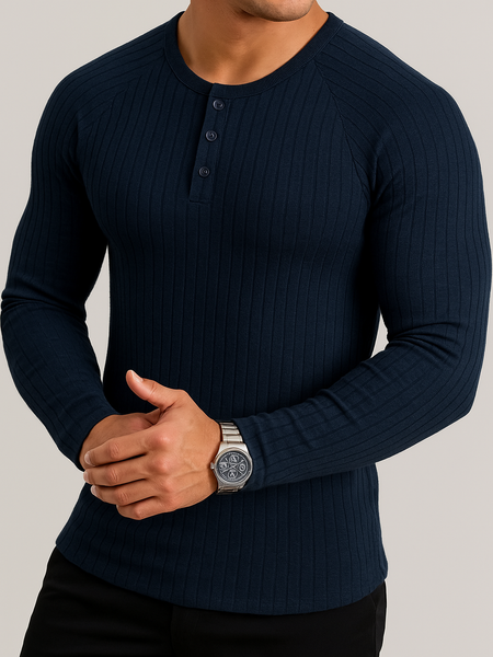 Men's Full Size Ribbed Round Neck Long Sleeve T-Shirt Plus Size - Opulent Empire
