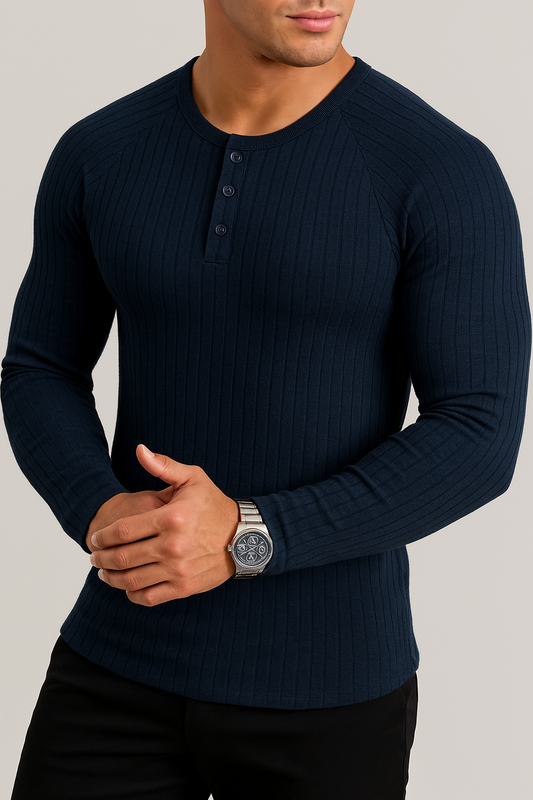 Men's Full Size Ribbed Round Neck Long Sleeve T-Shirt Plus Size - Opulent Empire