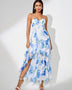Blue Print Floral Vertical Ruffle Long Dress - Opulent Empire