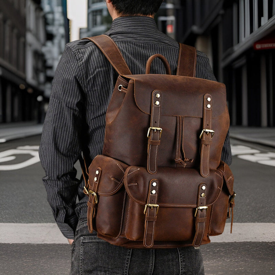 Caleb™ — Premium Leather Backpack Men's Statement Handbag