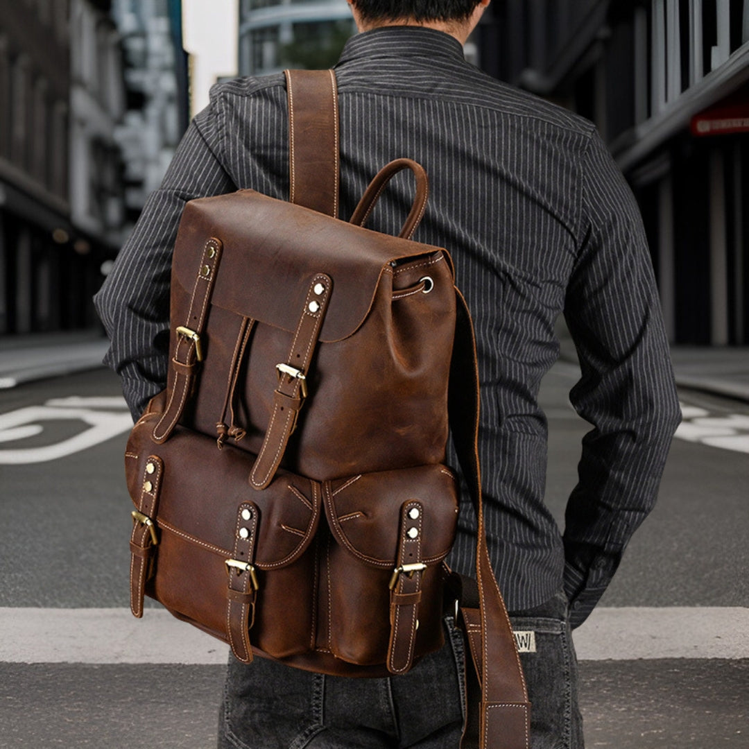 Caleb™ — Premium Leather Backpack Men's Statement Handbag, alternate view 2