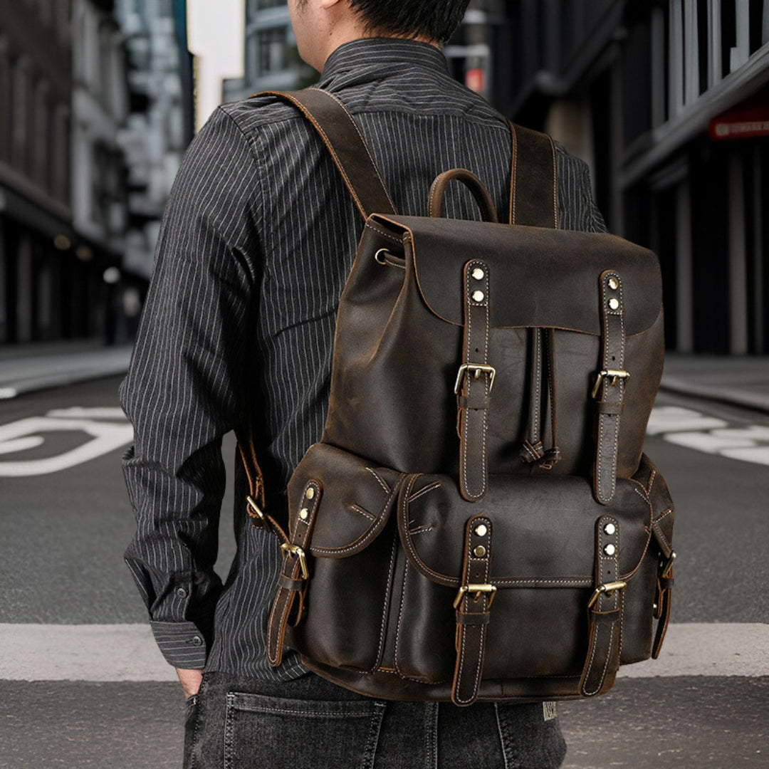 Caleb™ — Premium Leather Backpack Men's Statement Handbag, alternate view 8