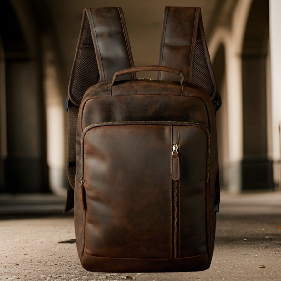 Cameron™ — Handcrafted Retro Leather Backpack Brown Men's Statement Handbag