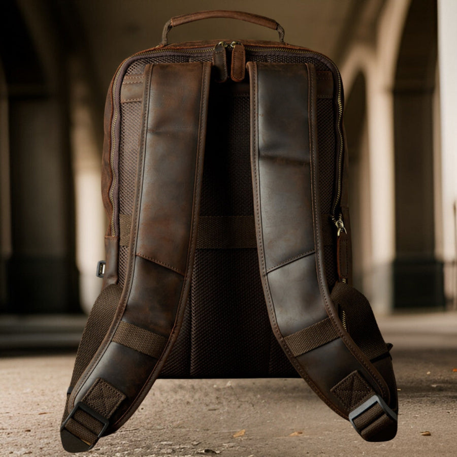 Cameron™ — Handcrafted Retro Leather Backpack Brown Men's Statement Handbag, alternate view 2