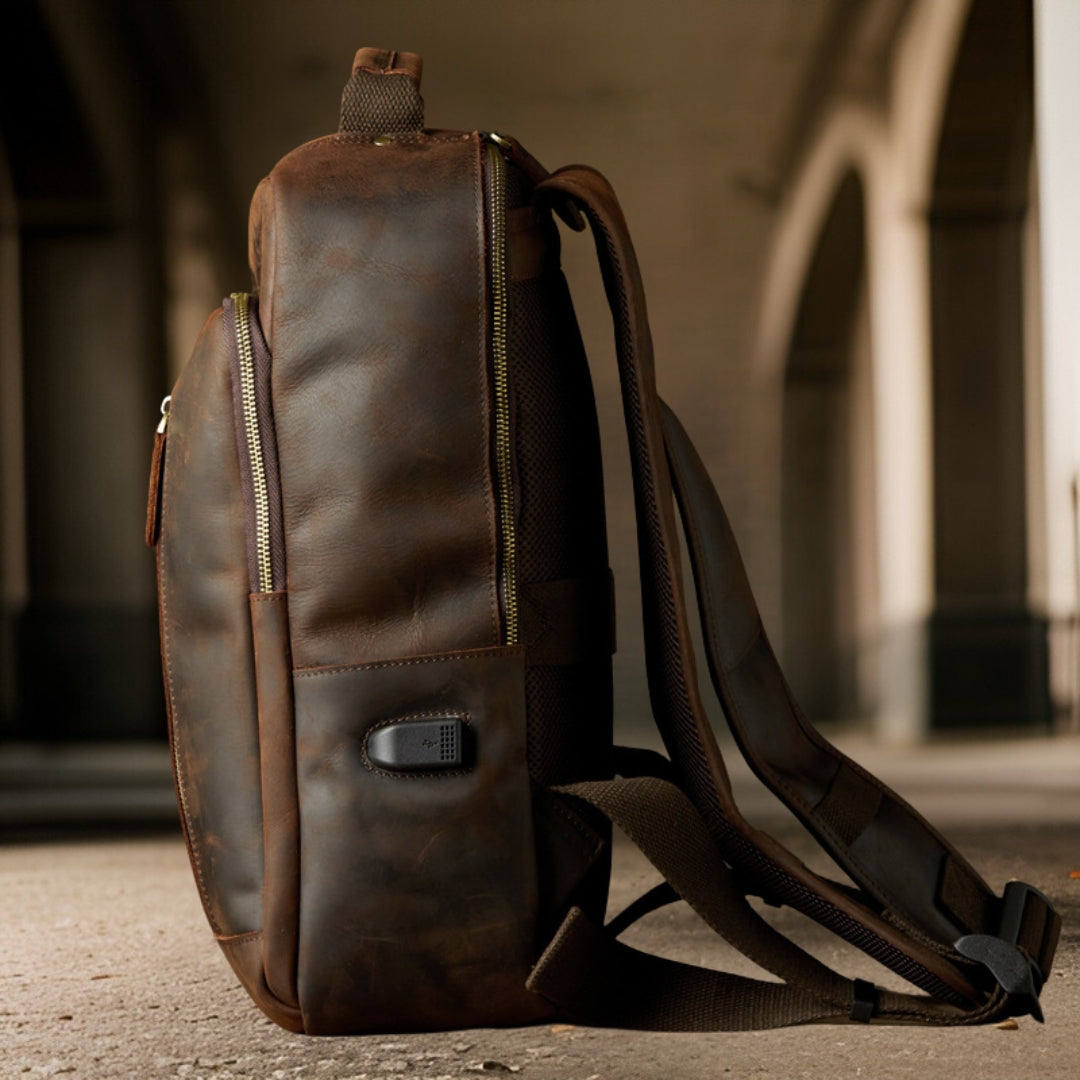 Cameron™ — Handcrafted Retro Leather Backpack Brown Men's Statement Handbag, alternate view 3