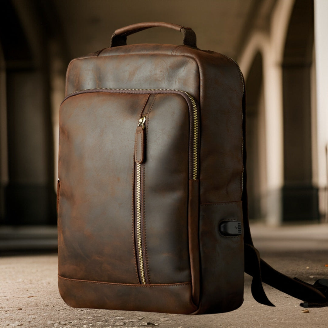 Cameron™ — Handcrafted Retro Leather Backpack Brown Men's Statement Handbag, alternate view 4