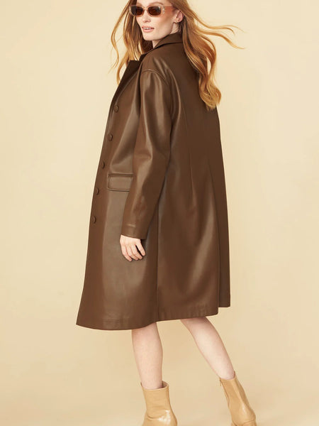 Chocolate Eco Leather Trench Coat-2