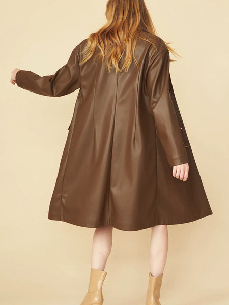 Chocolate Eco Leather Trench Coat-3