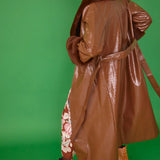 Chocolate Faux Leather Jacket with Detachable Faux Fur Cuffs and Collar-3