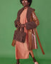 Chocolate Faux Leather Trench Coat with Faux Shearling Collar and Cuffs-0