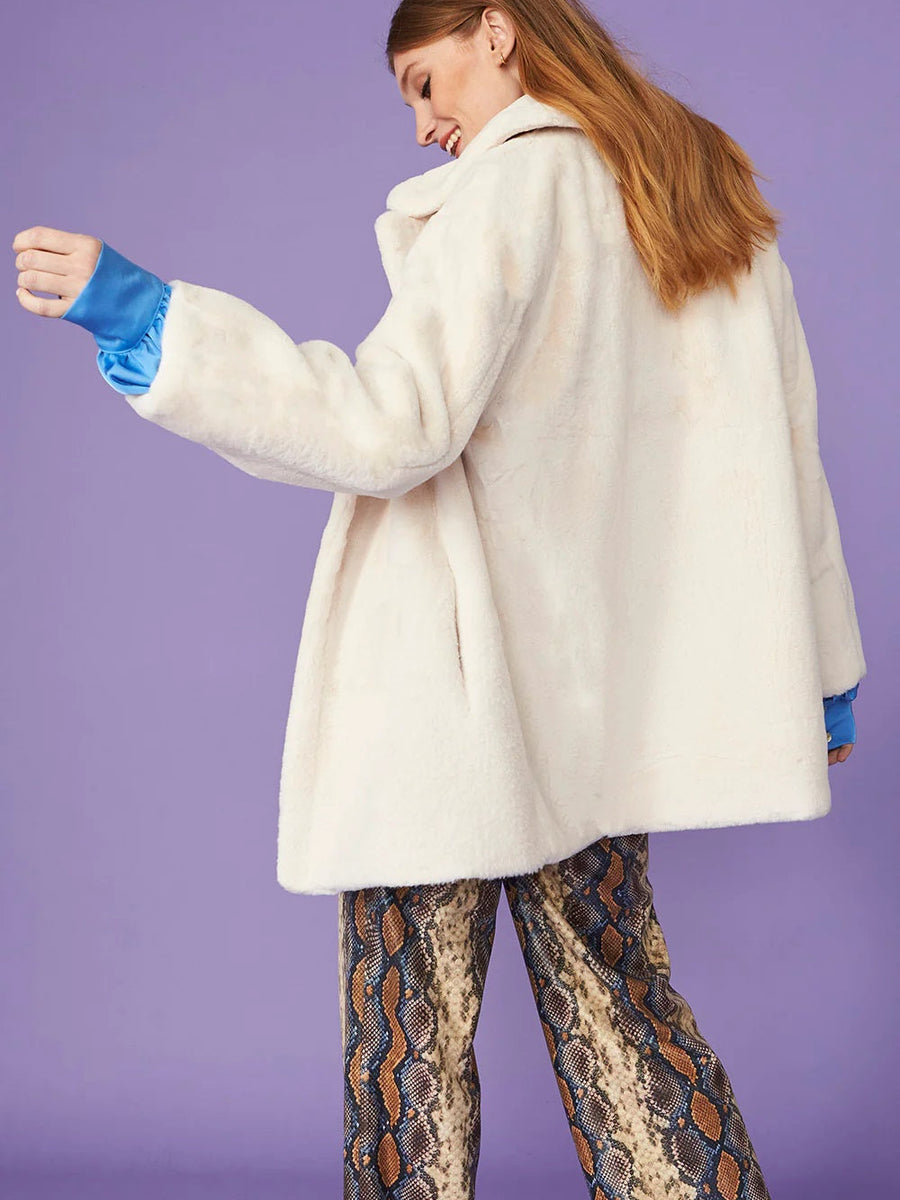 Cream Faux Fur Midi Coat-2