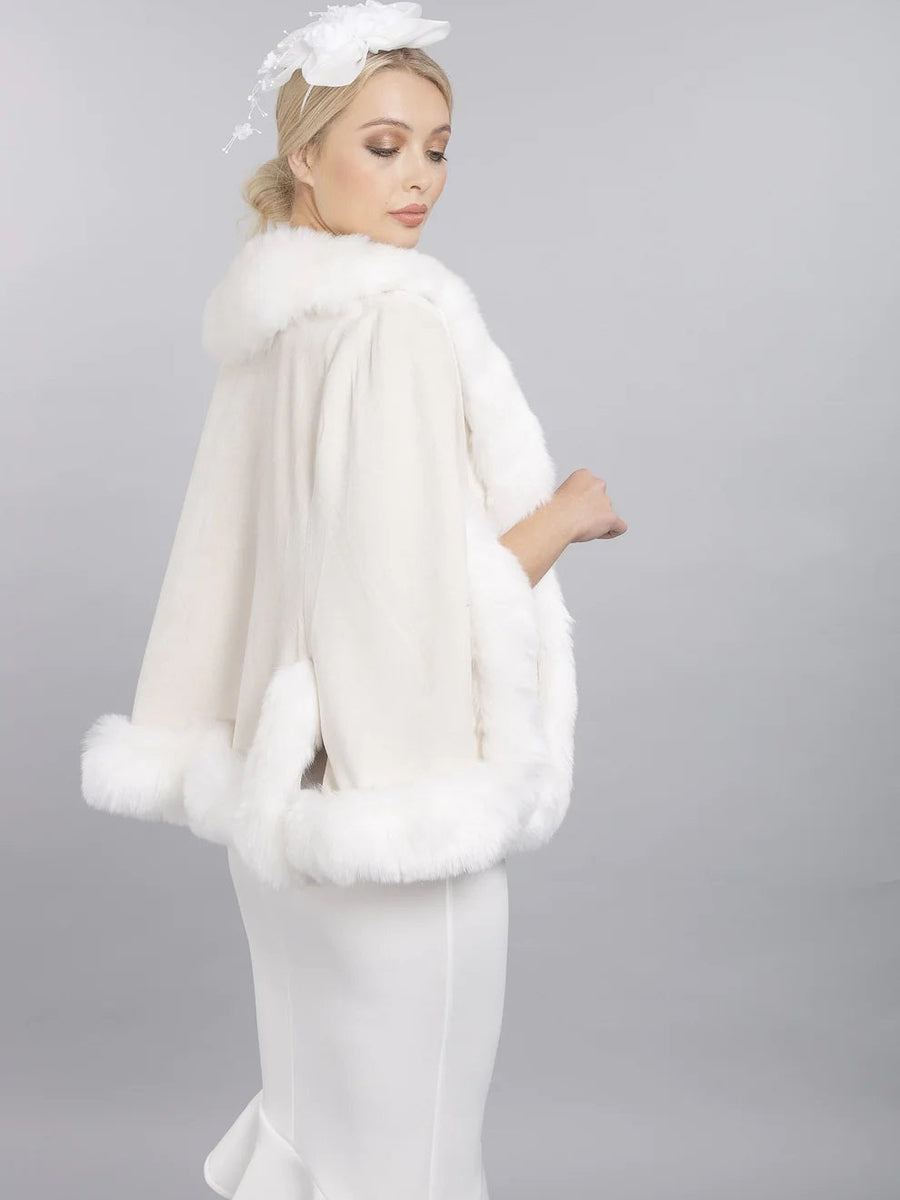 Cream Faux Fur Suede Cape Jacket