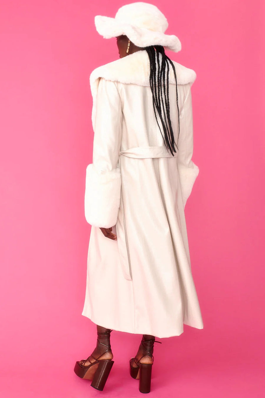 Jocasta Beaumont — Cream Faux Leather Jacket with Detachable Faux Fur Cuffs and Collar, alternate view 2