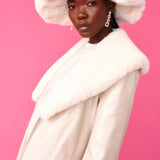 Cream Faux Leather Jacket with Detachable Faux Fur Cuffs and Collar-2