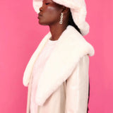 Cream Faux Leather Jacket with Detachable Faux Fur Cuffs and Collar-3