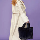 Cream Faux Leather Trench Coat with Detachable Faux Mongolian Collar and Cuffs-1