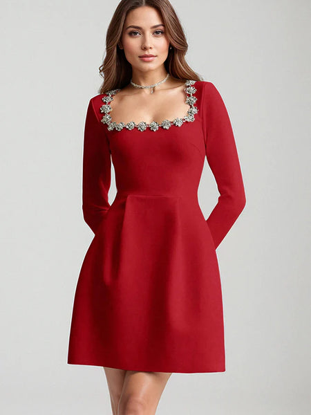 Kalystra™ | Square Neck Crystal Rhinestone Dress - Opulent Empire