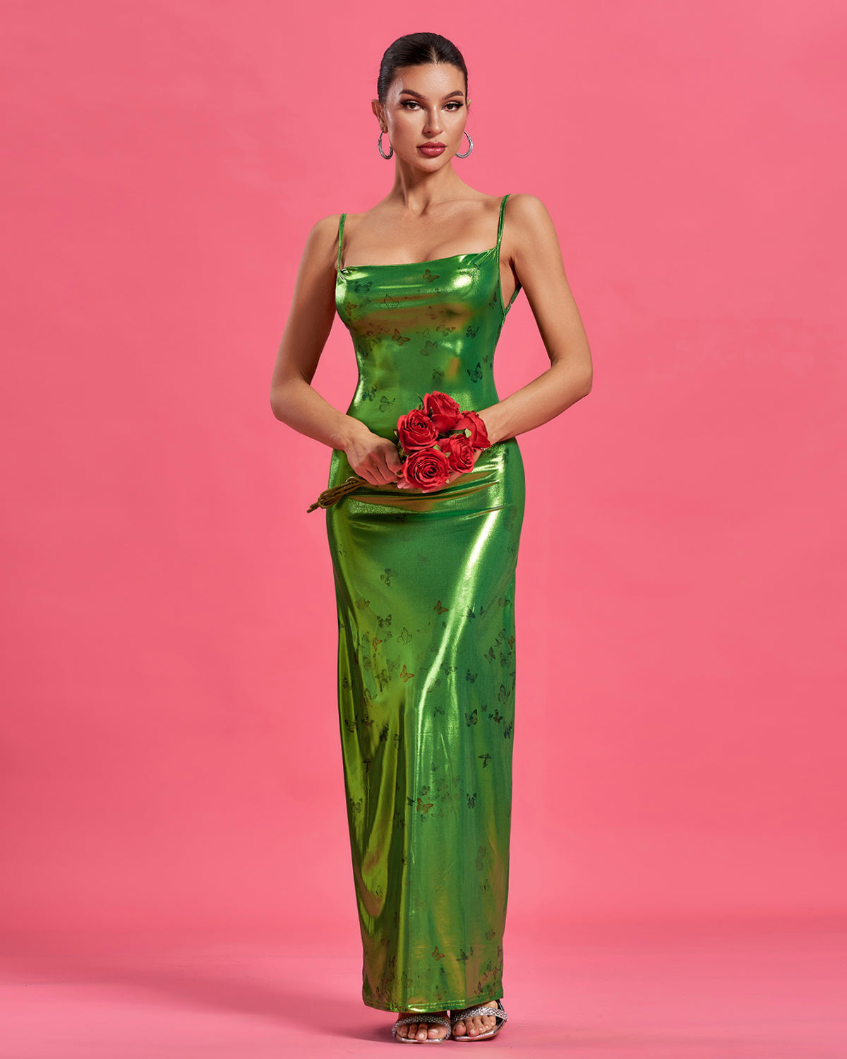 Vale Duvall — Maxi Elyzée Metallica Dress with Open Back and Butterfly Pattern, alternate view 3