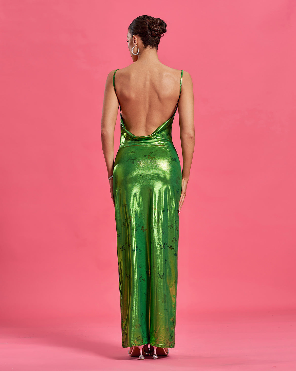 Vale Duvall — Maxi Elyzée Metallica Dress with Open Back and Butterfly Pattern, alternate view 4