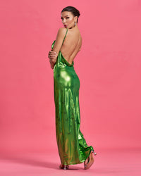 Vale Duvall — Maxi Elyzée Metallica Dress with Open Back and Butterfly Pattern