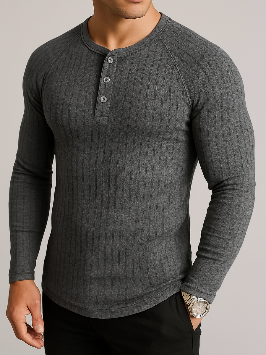 Men's Full Size Ribbed Round Neck Long Sleeve T-Shirt Plus Size - Opulent Empire