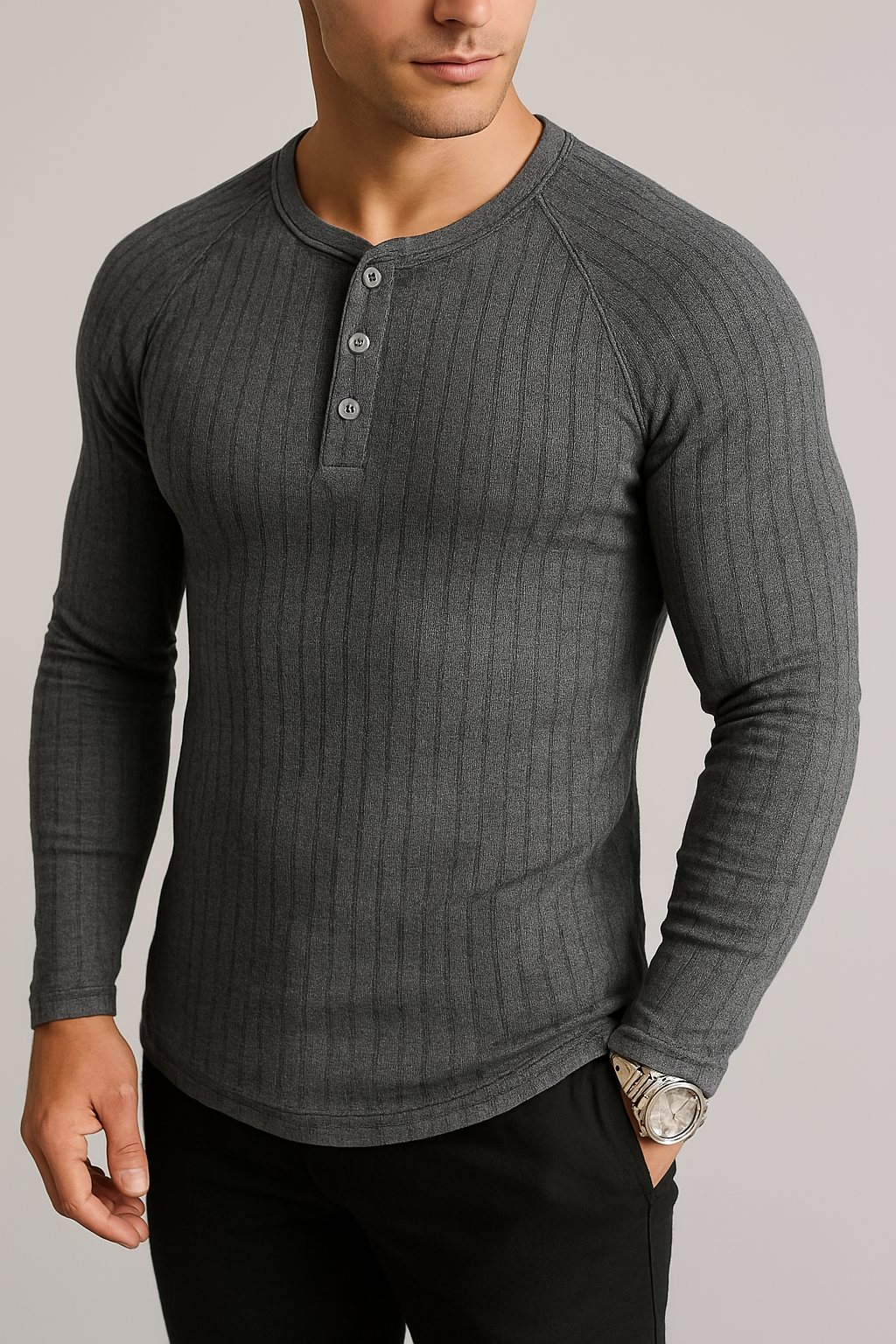Orlando Beaumont — Men's Full Size Ribbed Round Neck Long Sleeve T-Shirt Plus Size, alternate view 3