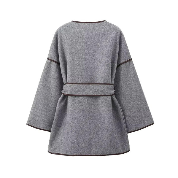 Zevoriel™ | Retro Short Belt Overcoat - Gray