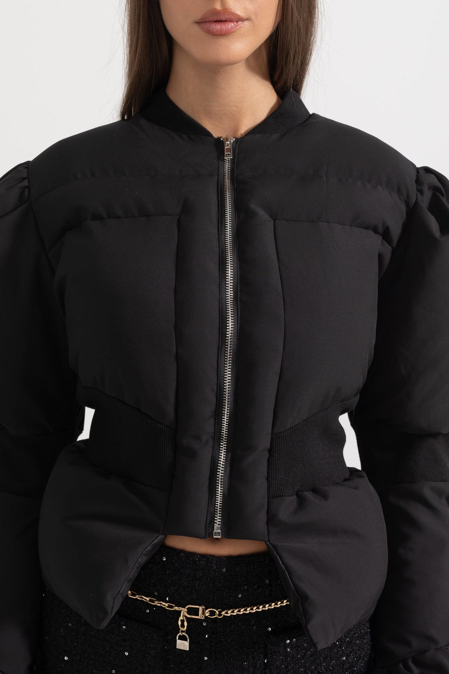 Galatea — Cropped Puffer Jacket With Fitted Waistline - Black, alternate view 2