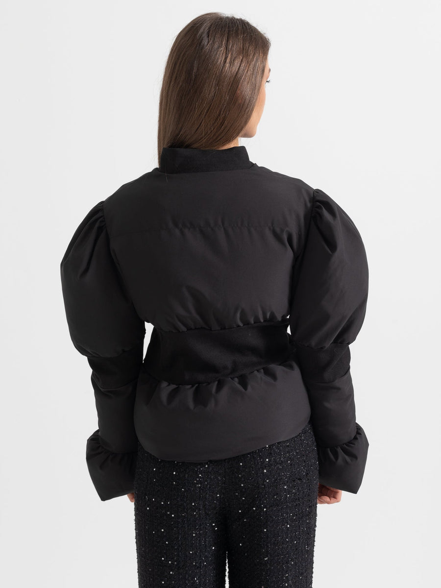 Cropped Puffer Jacket With Fitted Waistline - Black