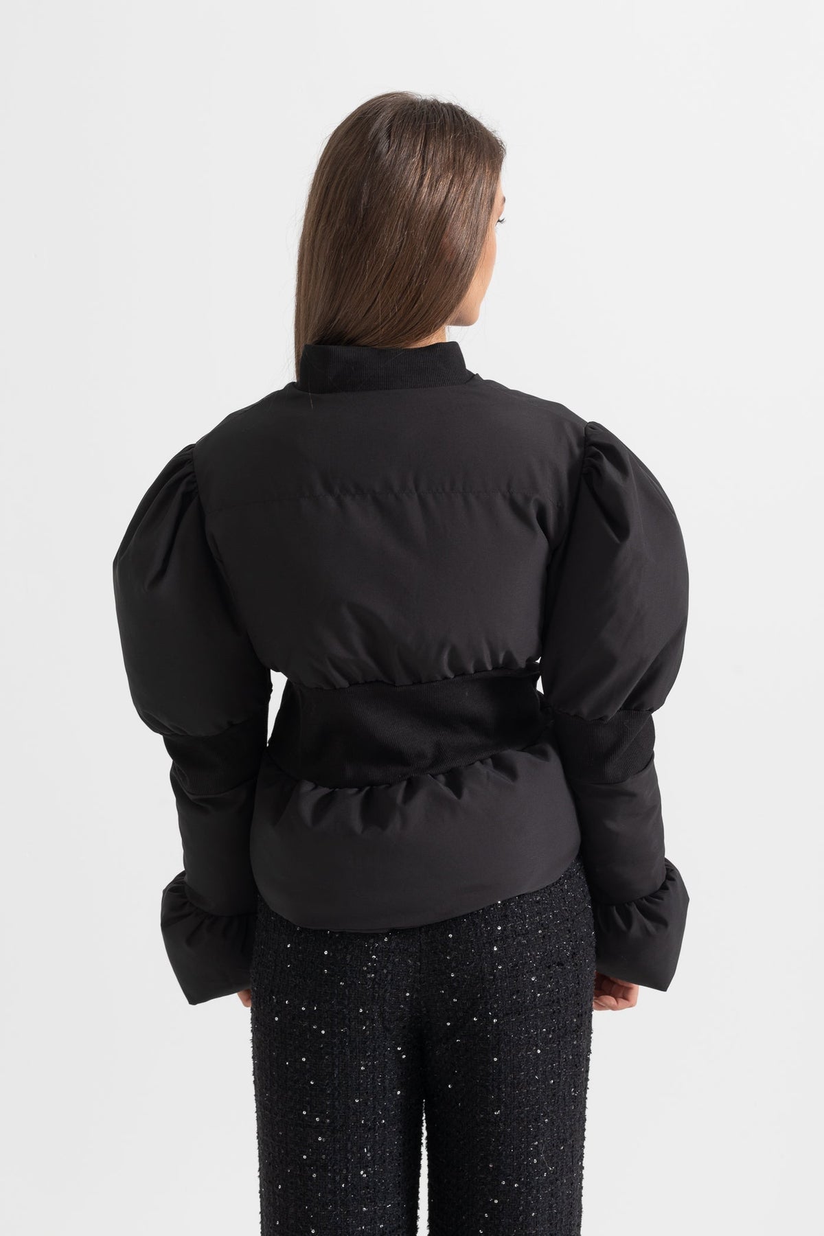 Galatea — Cropped Puffer Jacket With Fitted Waistline - Black, alternate view 8