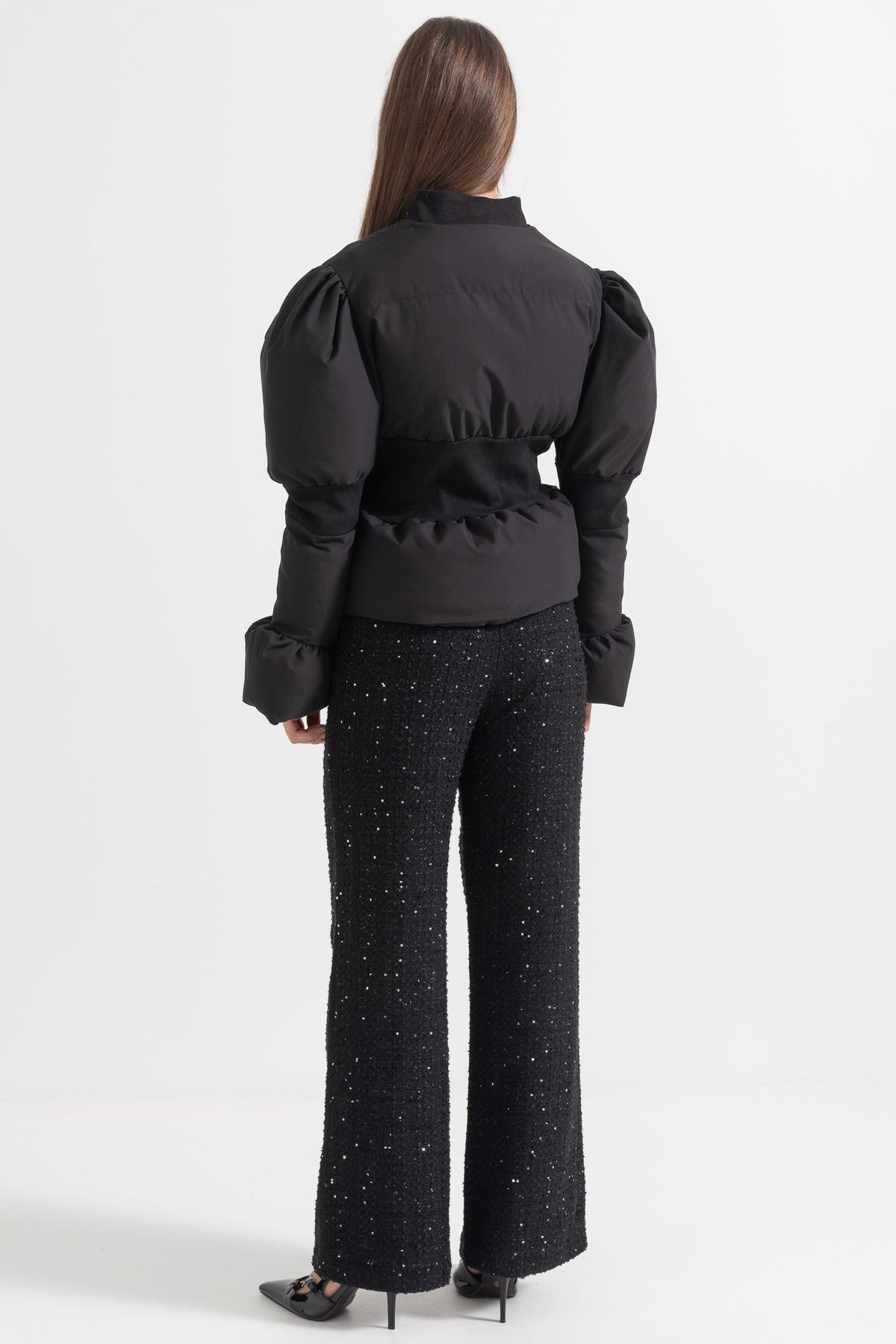 Galatea — Cropped Puffer Jacket With Fitted Waistline - Black, alternate view 9