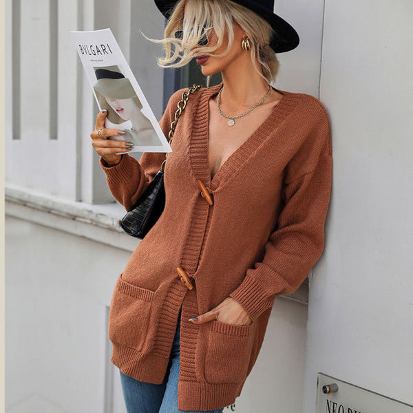 Women's Long Sleeve Solid Color Sweater Cardigan Jacket