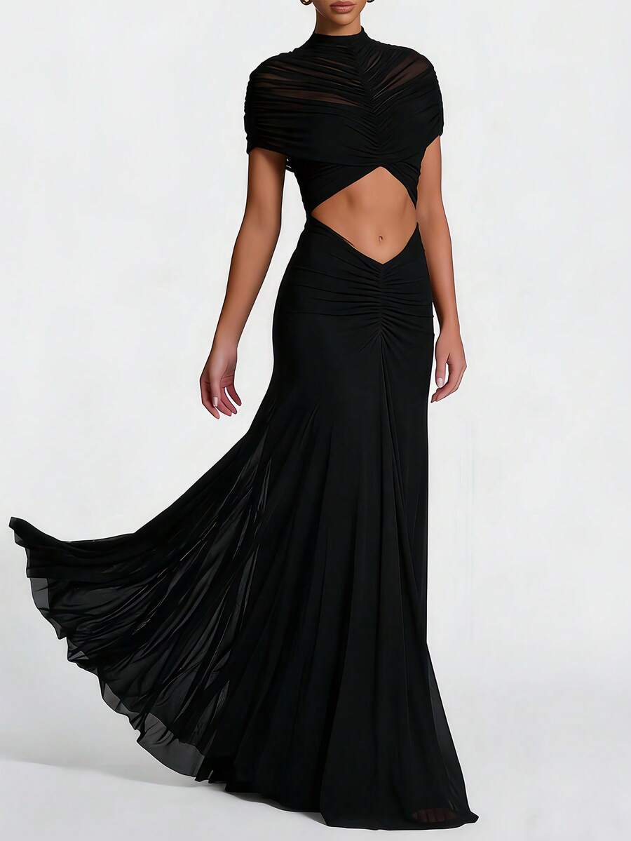 Rundhals-Kleid aus transparenter Gaze mit Cut-Outs
