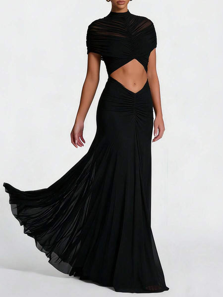 Rundhals-Kleid aus transparenter Gaze mit Cut-Outs