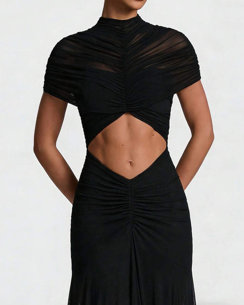 Rundhals-Kleid aus transparenter Gaze mit Cut-Outs