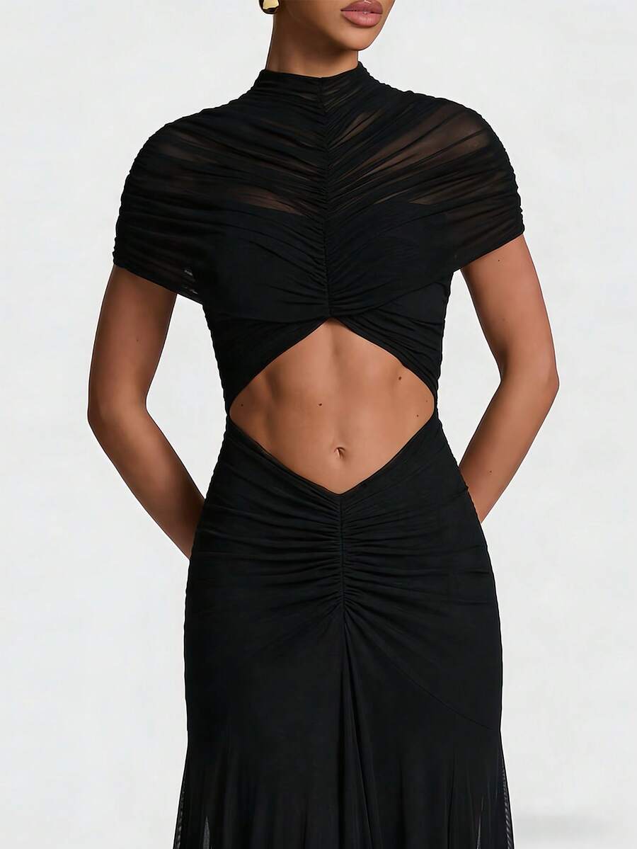 Sage Capri — Round-Neck Sheer Cutout Gauze Dress, alternate view 2